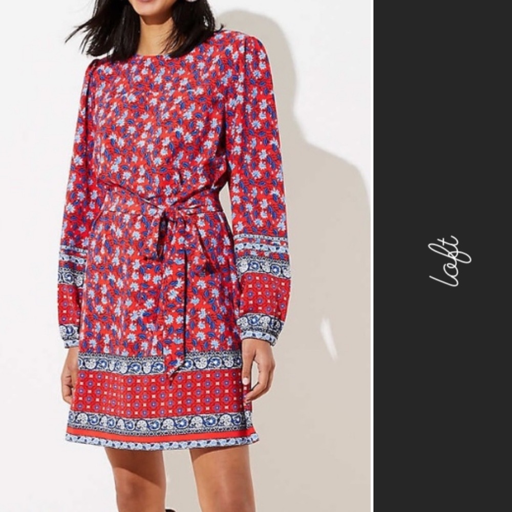 Loft Floral Long Sleeve Shift Dress NWT Red • SP